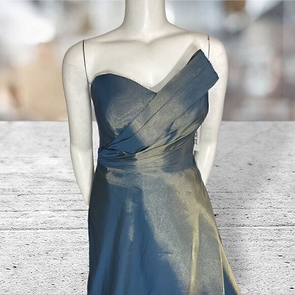 Rene Ruiz Metallic Shine Blue Gold Strapless Gown - Picture 2 of 8